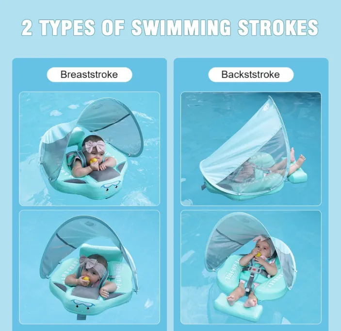 Baby Floats for Pool with Canopy Removable Sun Protection Canopy Mambobaby Float Non Inflatable Upgrade Add Tail Avoid Flip Waterproof Skin-Friendly Infant Swim Float 3-24 Months